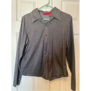 Gloria Vanderbilt. Long Sleeve. Button-up. Silvery-Shimmery Black. Collared top!